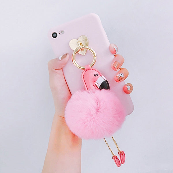 For iPhone 6 & 6s Fashion Flamingo Furry Ball Pendant Full Coverage Protective Back Cover Case