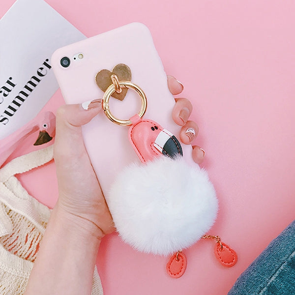 For iPhone 6 & 6s Fashion Flamingo Furry Ball Pendant Full Coverage Protective Back Cover Case
