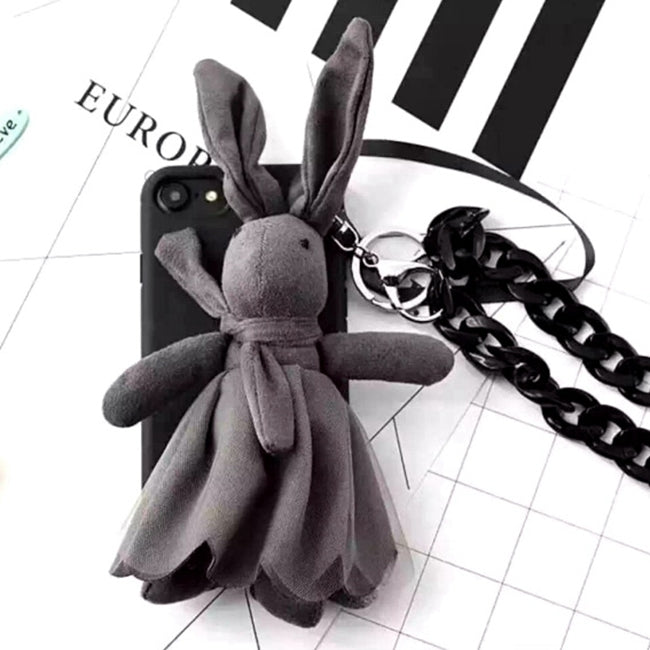 For iPhone 6 & 6s Fashion Furry Cloth Princess Rabbit Protective Back Cover Case with Chain(Black)