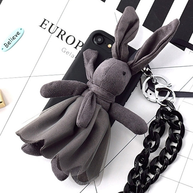 For iPhone 6 & 6s Fashion Furry Cloth Princess Rabbit Protective Back Cover Case with Chain(Black)