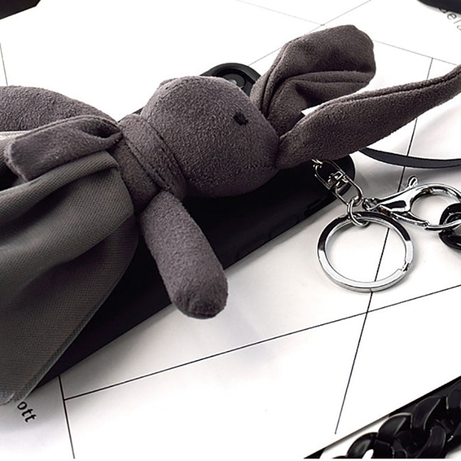 For iPhone 6 & 6s Fashion Furry Cloth Princess Rabbit Protective Back Cover Case with Chain(Black)