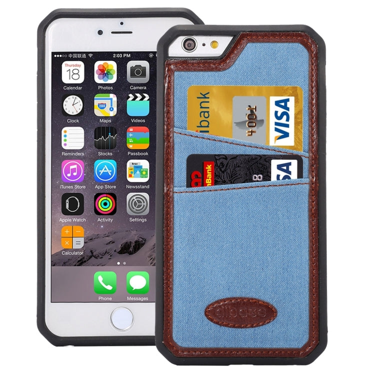 For iPhone 6 Plus & 6s Plus Jeans Leather TPU Protective Case with Card Slot(Blue)