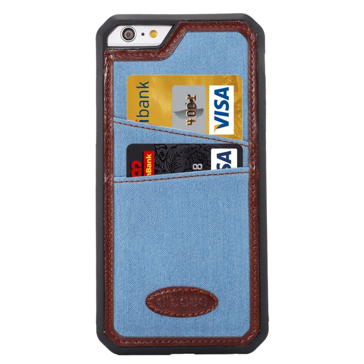 For iPhone 6 Plus & 6s Plus Jeans Leather TPU Protective Case with Card Slot(Blue)