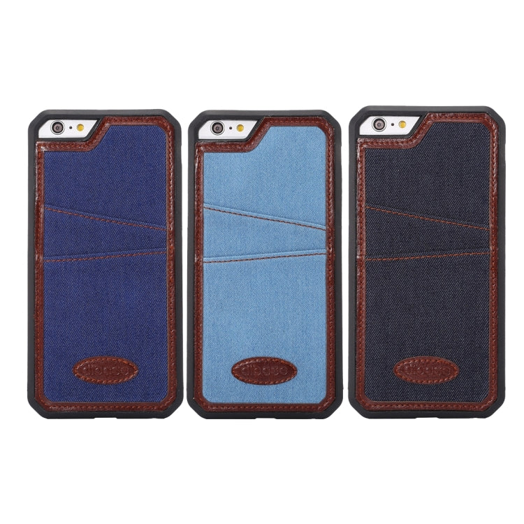 For iPhone 6 Plus & 6s Plus Jeans Leather TPU Protective Case with Card Slot(Blue)
