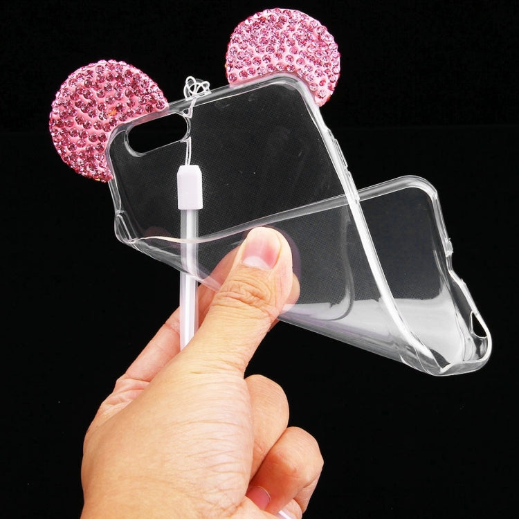 For iPhone 6 Plus & 6s Plus Mouse Ear Diamond Pattern Transparent TPU Protective Case with Lanyard
