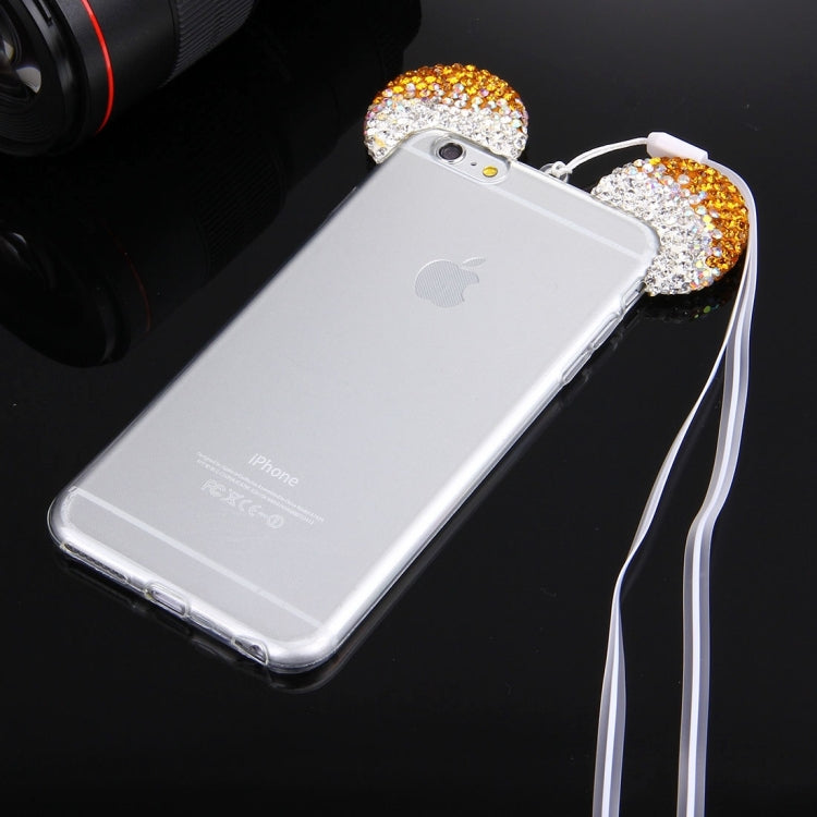 For iPhone 6 Plus & 6s Plus Mouse Ear Diamond Pattern Transparent TPU Protective Case with Lanyard