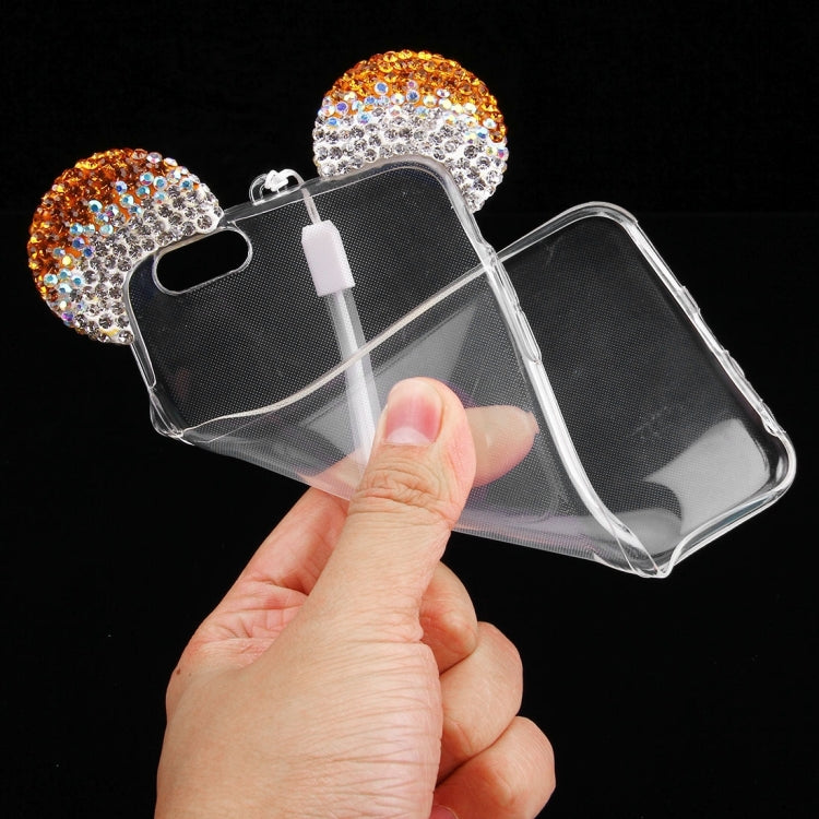 For iPhone 6 Plus & 6s Plus Mouse Ear Diamond Pattern Transparent TPU Protective Case with Lanyard
