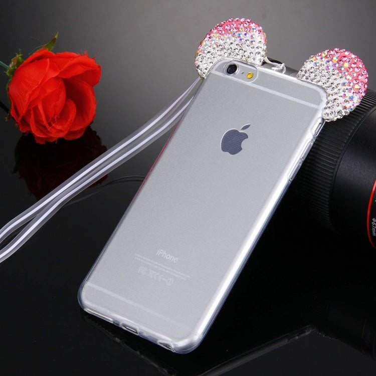 For iPhone 6 Plus & 6s Plus Mouse Ear Diamond Pattern Transparent TPU Protective Case with Lanyard