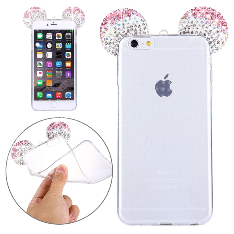 For iPhone 6 Plus & 6s Plus Mouse Ear Diamond Pattern Transparent TPU Protective Case with Lanyard