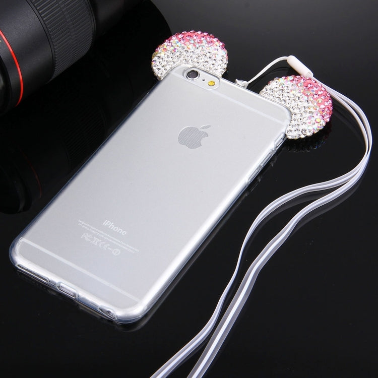 For iPhone 6 Plus & 6s Plus Mouse Ear Diamond Pattern Transparent TPU Protective Case with Lanyard