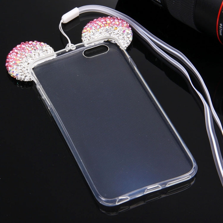 For iPhone 6 Plus & 6s Plus Mouse Ear Diamond Pattern Transparent TPU Protective Case with Lanyard