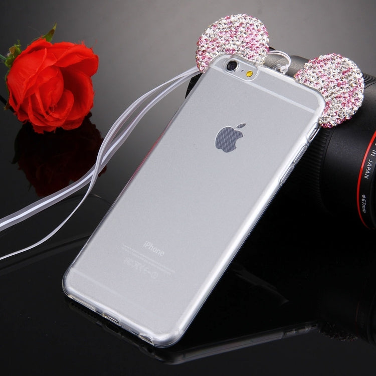 For iPhone 6 Plus & 6s Plus Mouse Ear Diamond Pattern Transparent TPU Protective Case with Lanyard