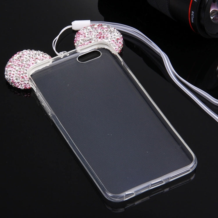 For iPhone 6 Plus & 6s Plus Mouse Ear Diamond Pattern Transparent TPU Protective Case with Lanyard