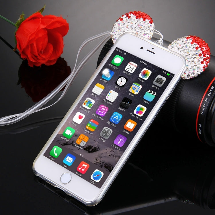 For iPhone 6 Plus & 6s Plus Mouse Ear Diamond Pattern Transparent TPU Protective Case with Lanyard