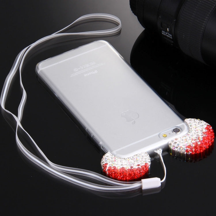 For iPhone 6 Plus & 6s Plus Mouse Ear Diamond Pattern Transparent TPU Protective Case with Lanyard