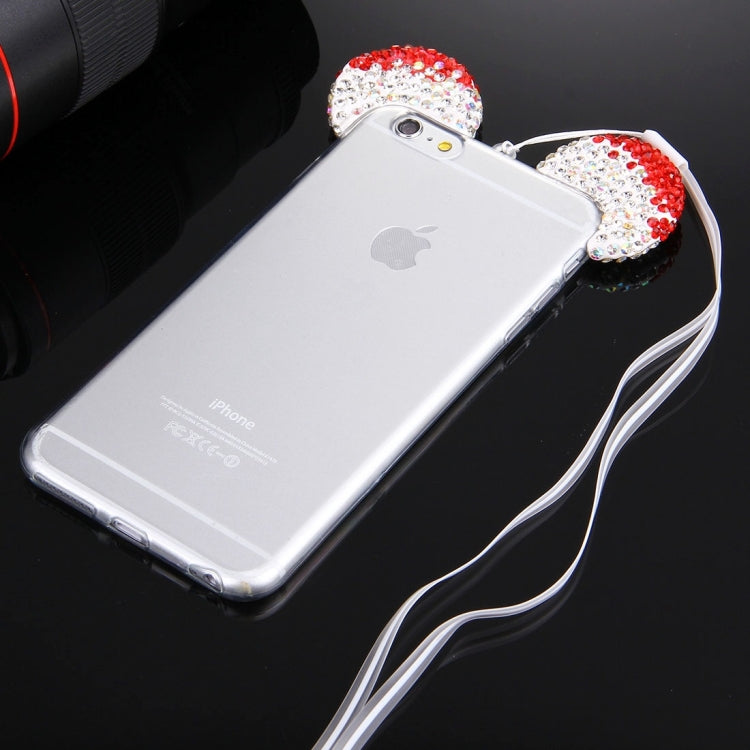 For iPhone 6 Plus & 6s Plus Mouse Ear Diamond Pattern Transparent TPU Protective Case with Lanyard