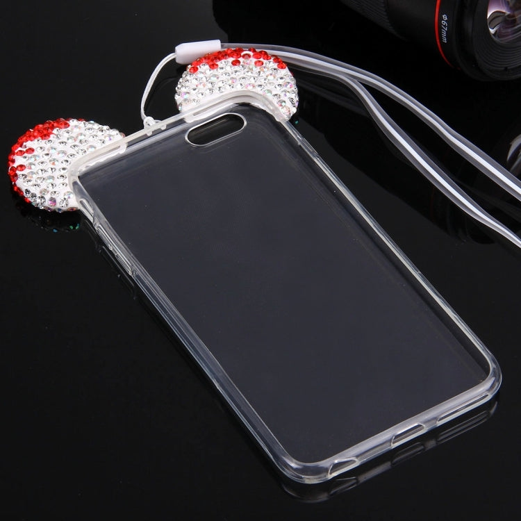 For iPhone 6 Plus & 6s Plus Mouse Ear Diamond Pattern Transparent TPU Protective Case with Lanyard