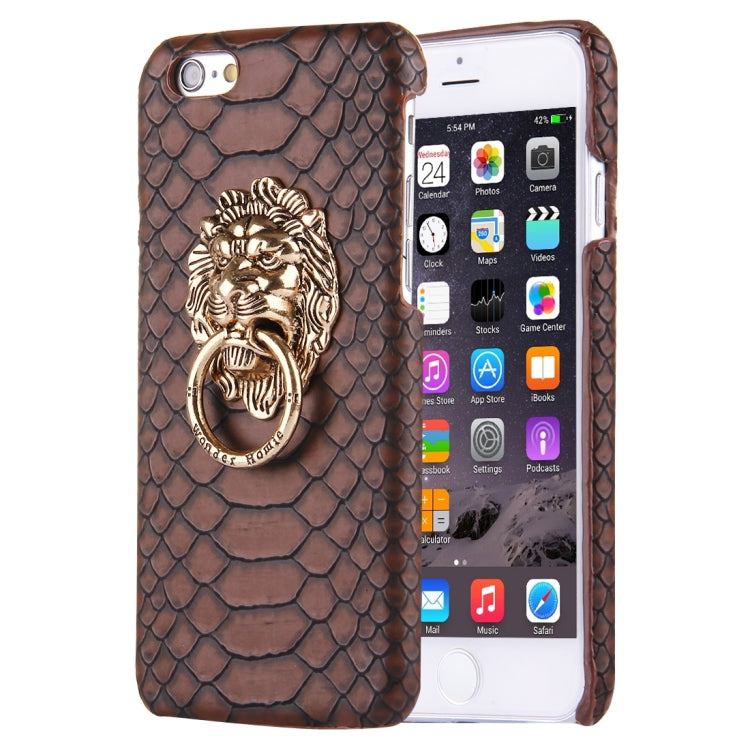 For iPhone 6 Plus & 6s Plus Snakeskin Texture Paste Skin PC Protective Case with Lion Head Holder