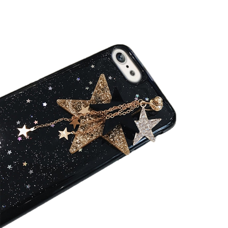 For iPhone 6 Plus & 6s Plus Glitter Powder Starfish Pattern Soft Protective Back Cover Case with Stars Pendant (Black)