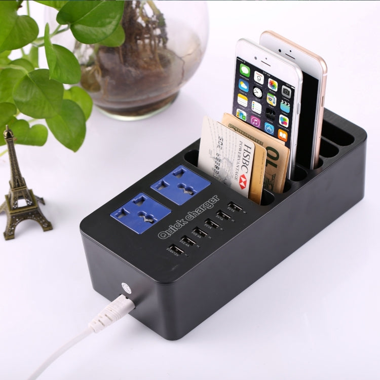 5 Smart USB Ports + 1 Quick Charger 2.0 Port + 6 Charger Stand Holder + 2 Extension Socket Power, For iPad , iPhone, Galaxy, Huawei, Xiaomi, LG, HTC and Other Smart Phones, Rechargeable Devices, EU Plug