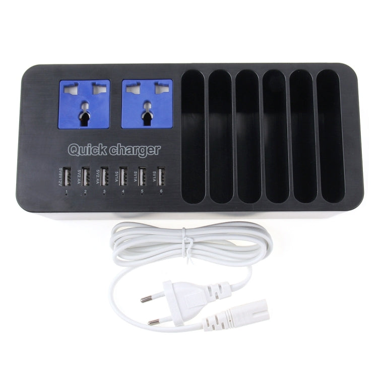 5 Smart USB Ports + 1 Quick Charger 2.0 Port + 6 Charger Stand Holder + 2 Extension Socket Power, For iPad , iPhone, Galaxy, Huawei, Xiaomi, LG, HTC and Other Smart Phones, Rechargeable Devices, EU Plug