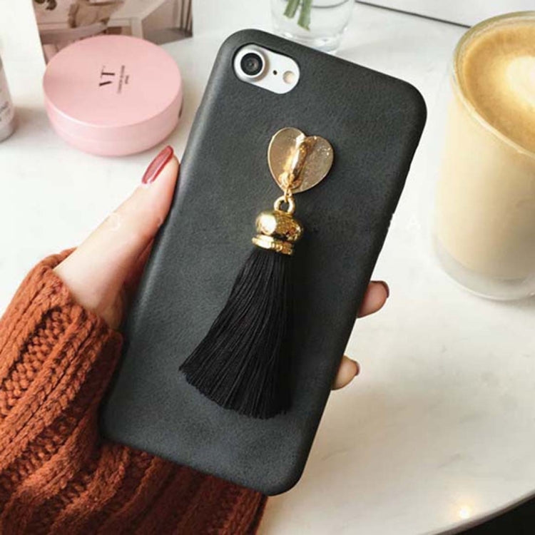 For iPhone 6 Plus & 6s Plus Crazy Horse Texture PU Leather Protective Back Cover Case with Tassel Pendant(Black)