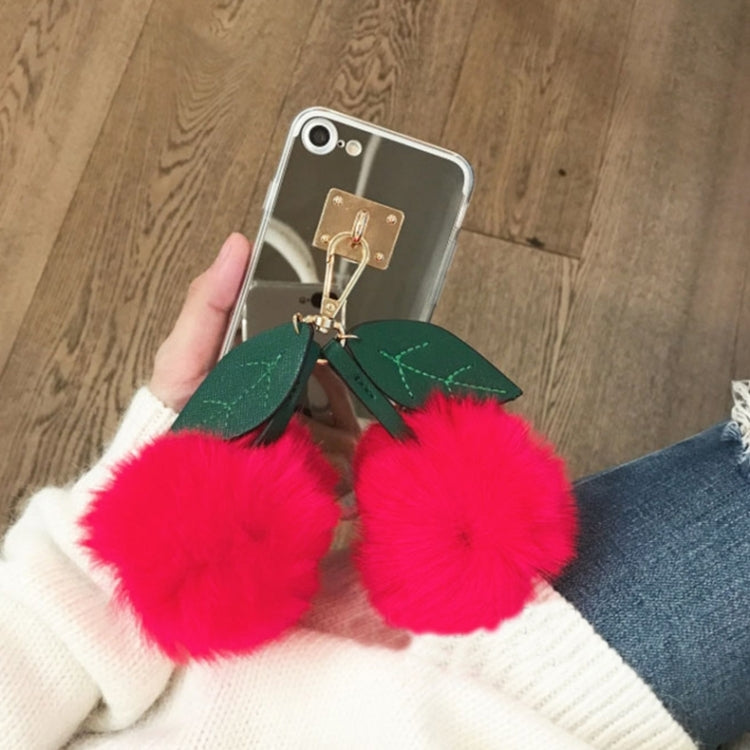 For iPhone 6 Plus & 6s Plus Electroplating Mirror TPU Protective Back Cover Case with Plush Cherry Pandent(Red)