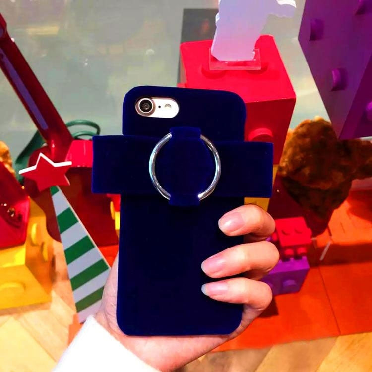 For iPhone 6 Plus & 6s Plus Plush Cloth Bowknot Ring Back Hard Case