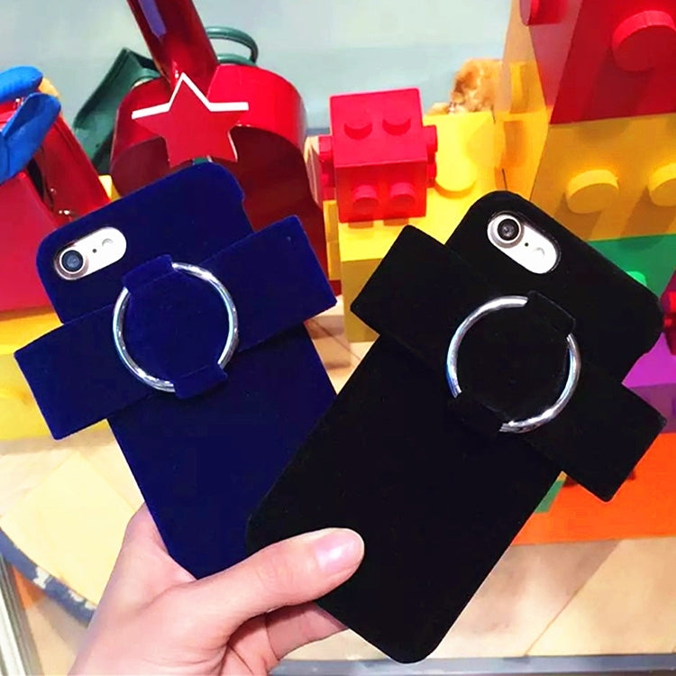 For iPhone 6 Plus & 6s Plus Plush Cloth Bowknot Ring Back Hard Case