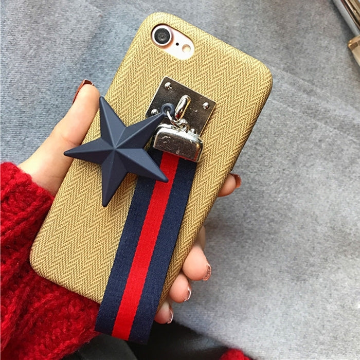 For iPhone 6 Plus & 6s Plus PU Leather Star Pandent Protective Back Cover Case with Cloth Lanyard