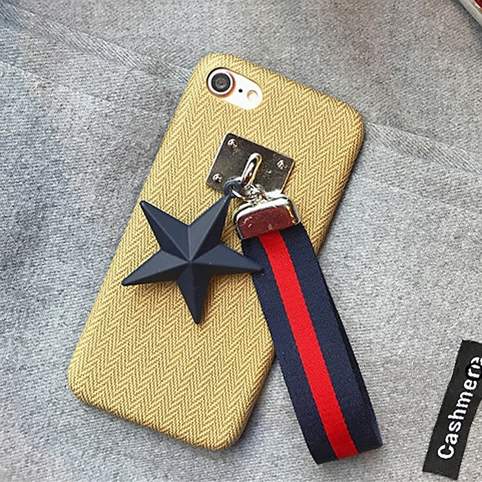 For iPhone 6 Plus & 6s Plus PU Leather Star Pandent Protective Back Cover Case with Cloth Lanyard