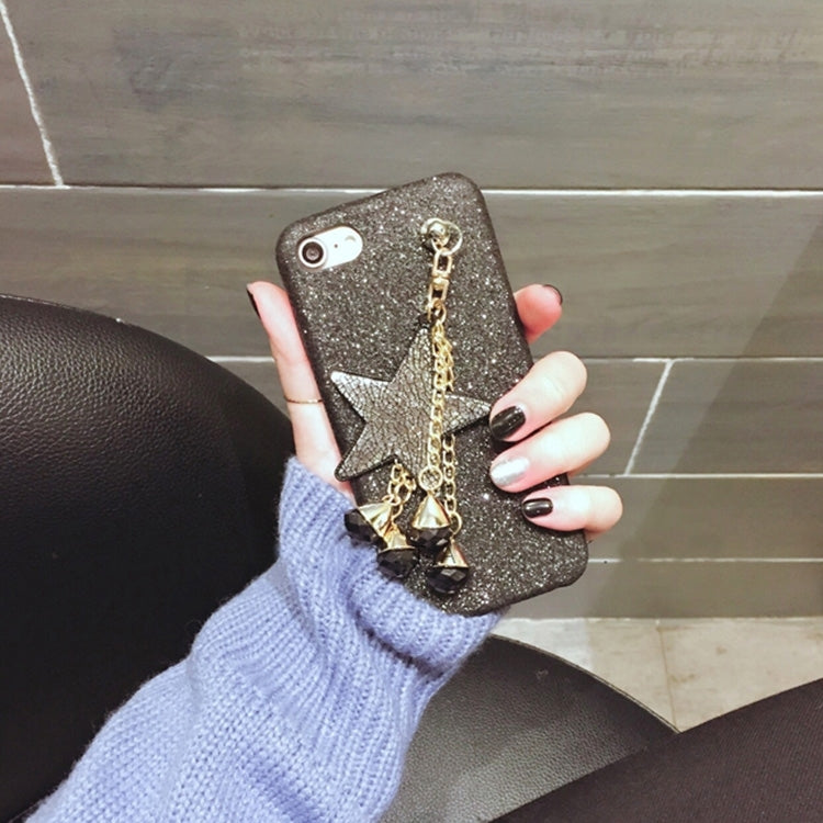 For iPhone 6 Plus & 6s Plus Glitter Powder Protective Back Cover Case with Star & Diamond Pandent(Black)