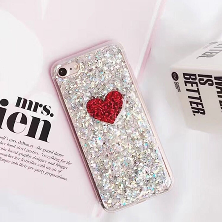 For iPhone 6 Plus & 6s Plus Red Heart Shape Glitter Powder Soft TPU Protective Back Cover Case (White)