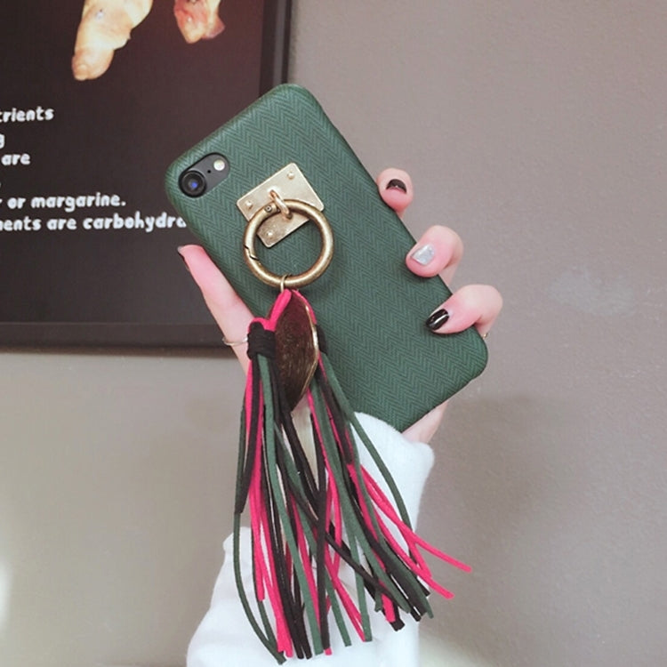 For iPhone 6 Plus & 6s Plus PU Leather Retro Protective Back Cover Case with Tassels Pandent (Green)