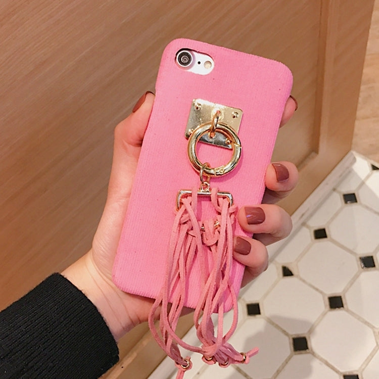 For iPhone 6 Plus & 6s Plus Corduroy Cloth Hard Protective Back Cover Case with Tassels Pandent