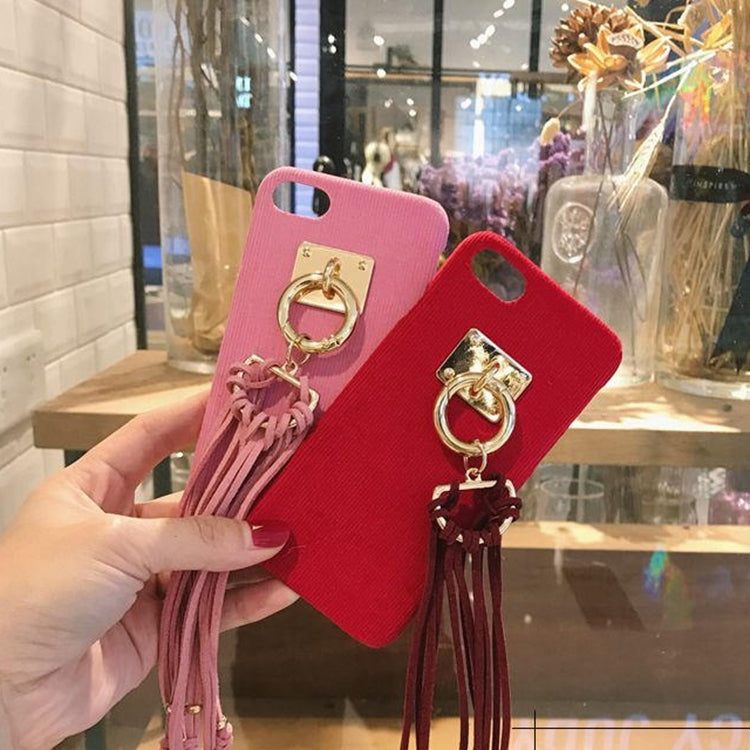 For iPhone 6 Plus & 6s Plus Corduroy Cloth Hard Protective Back Cover Case with Tassels Pandent