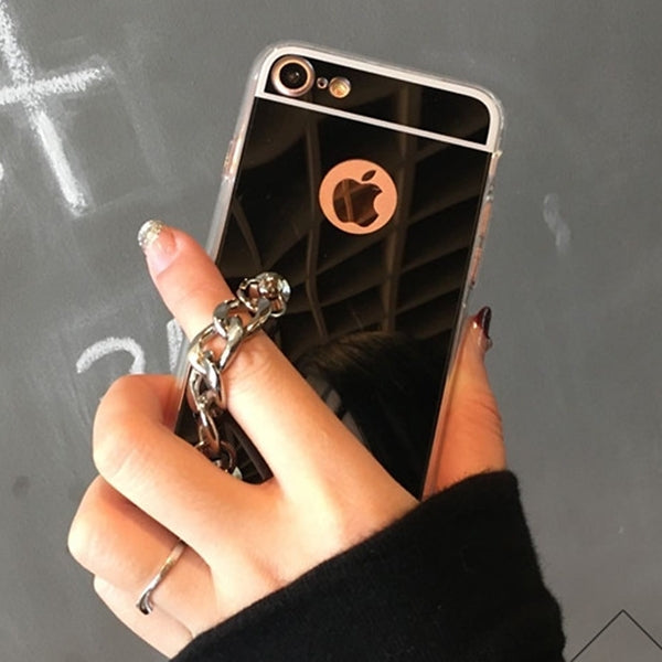 For iPhone 6 Plus & 6s Plus Electroplating Mirror TPU Protective Back Cover Case with Hand Chain (Black)