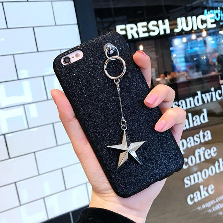 For iPhone 6 Plus & 6s Plus Glitter Powder Soft TPU Protective Back Cover Case with Metal Star Pandent (Black)