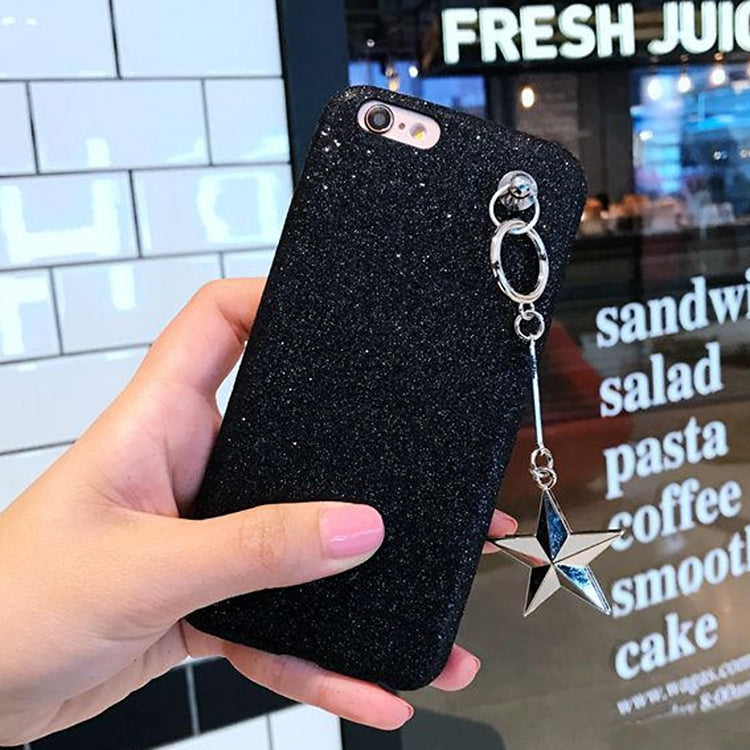 For iPhone 6 Plus & 6s Plus Glitter Powder Soft TPU Protective Back Cover Case with Metal Star Pandent (Black)