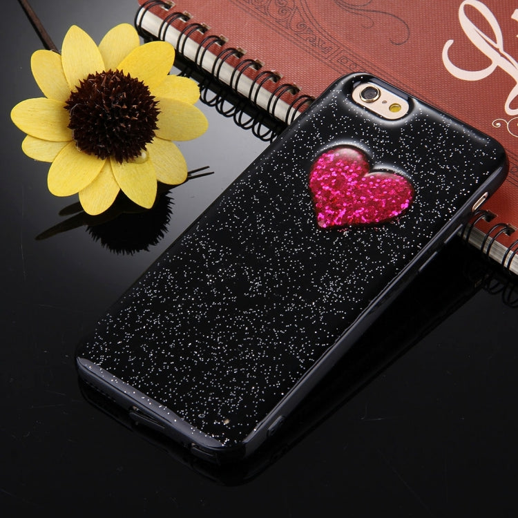 For iPhone 6 Plus & 6s Plus Black Background Glitter Powder Heart Pattern TPU Bumper Frame Protective Hard Back Cover Case