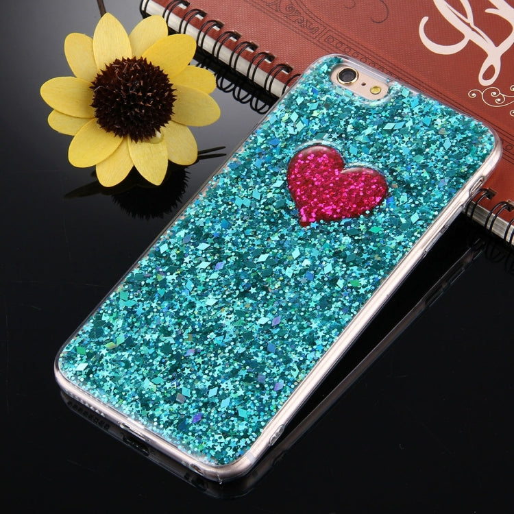For iPhone 6 Plus & 6s Plus Green Glitter Powder Heart Pattern TPU Bumper Frame Protective Hard Back Cover Case