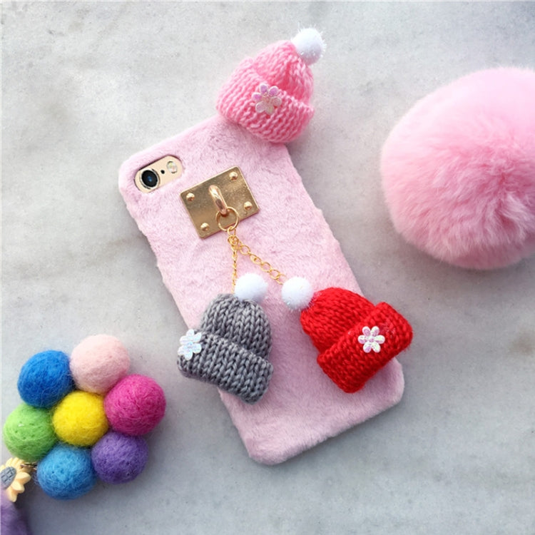 For iPhone 6 Plus & 6s Plus Christmas Series Handmade Christmas Wool Hat Plush Surface Protective Back Cover Case with Chain
