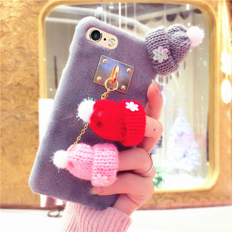 For iPhone 6 Plus & 6s Plus Christmas Series Handmade Christmas Wool Hat Plush Surface Protective Back Cover Case with Chain