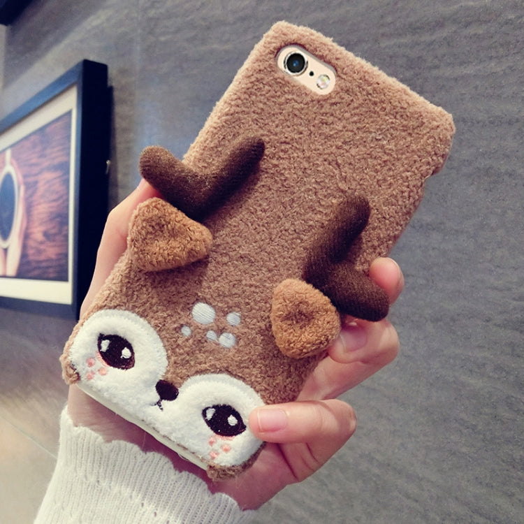 For iPhone 6 Plus & 6s Plus Christmas Series Plush Brown Elk Full Coverage Protective Back Cover Case