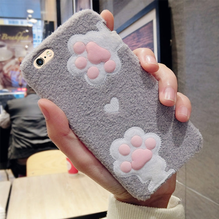 For iPhone 6 Plus & 6s Plus Plush Gray Cat Claw Pattern Full Coverage Protective Back Cover Case