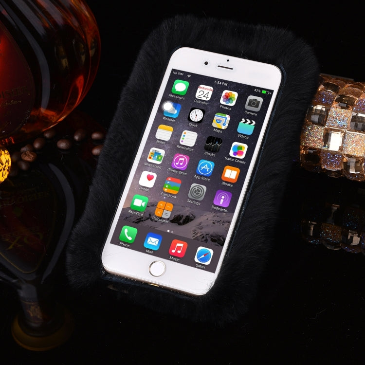 For iPhone 6 Plus & 6s Plus Genuine Rabbit Hair Diamond Encrusted Thickened PC Protective Case