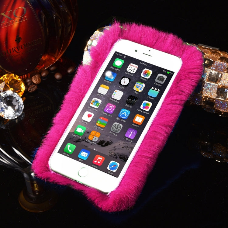 For iPhone 6 Plus & 6s Plus Genuine Rabbit Hair Diamond Encrusted Thickened PC Protective Case