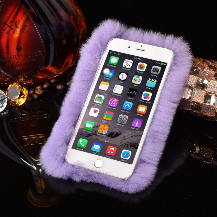 For iPhone 6 Plus & 6s Plus Genuine Rabbit Hair Diamond Encrusted Thickened PC Protective Case