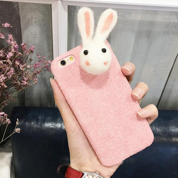 For iPhone 6 Plus & 6s Plus Rabbit Doll Microfiber Protective Back Cover Case(Pink)