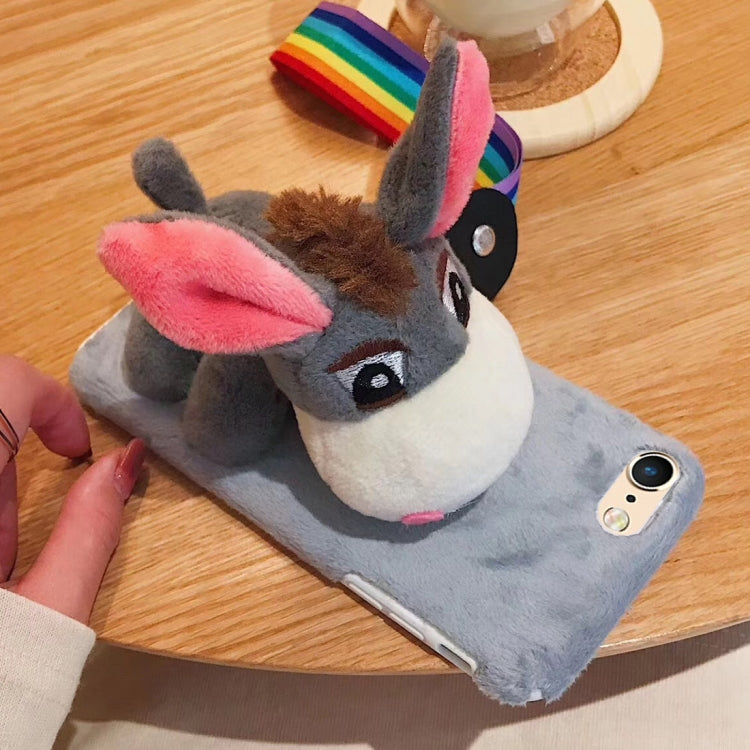 For iPhone 6 Plus & 6s Plus Cute Plush Donkey Doll Protective Back Cover Case with Sling